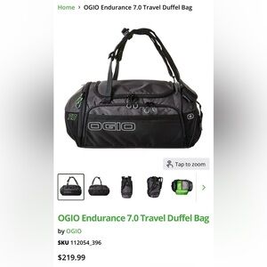 OGIO Endurance Black and Gray Travel Duffel Bag with Green Accents